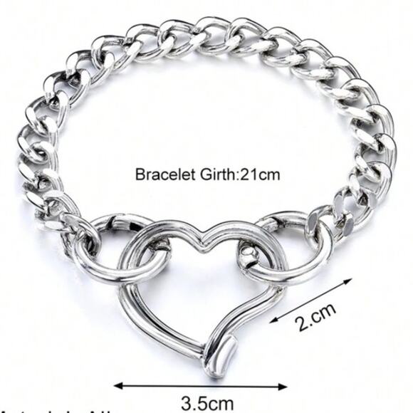 Stainless Steel Heart Bracelet Chain Link Boho Hammered Statement Piece - Picture 6 of 6